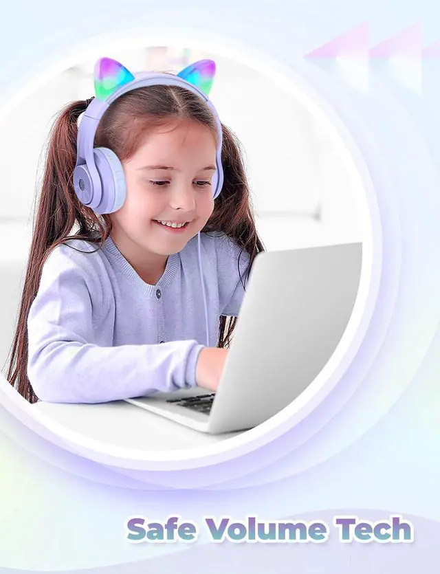 Alt view image 4 of 6 - HS20 Kids Headphones for Toddler Girls, Cat Ear LED Light Up School