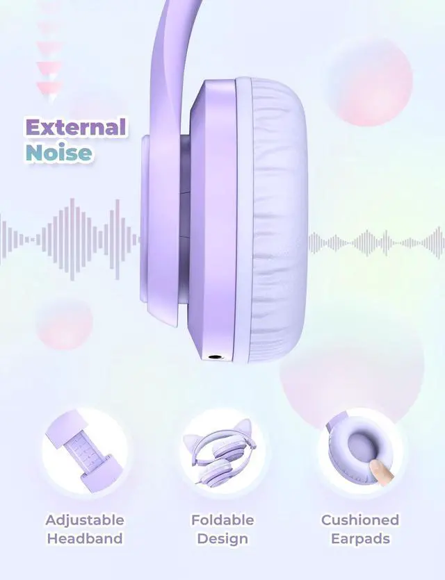 Alt view image 5 of 6 - HS20 Kids Headphones for Toddler Girls, Cat Ear LED Light Up School