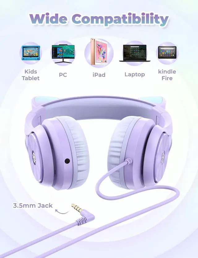 Alt view image 6 of 6 - HS20 Kids Headphones for Toddler Girls, Cat Ear LED Light Up School