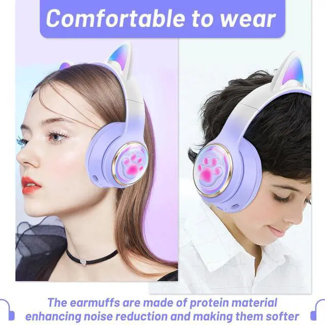 Alt view image 7 of 7 - Cat Ear Bluetooth Kids Headphones, LED Lights, Safe Volume, Foldable