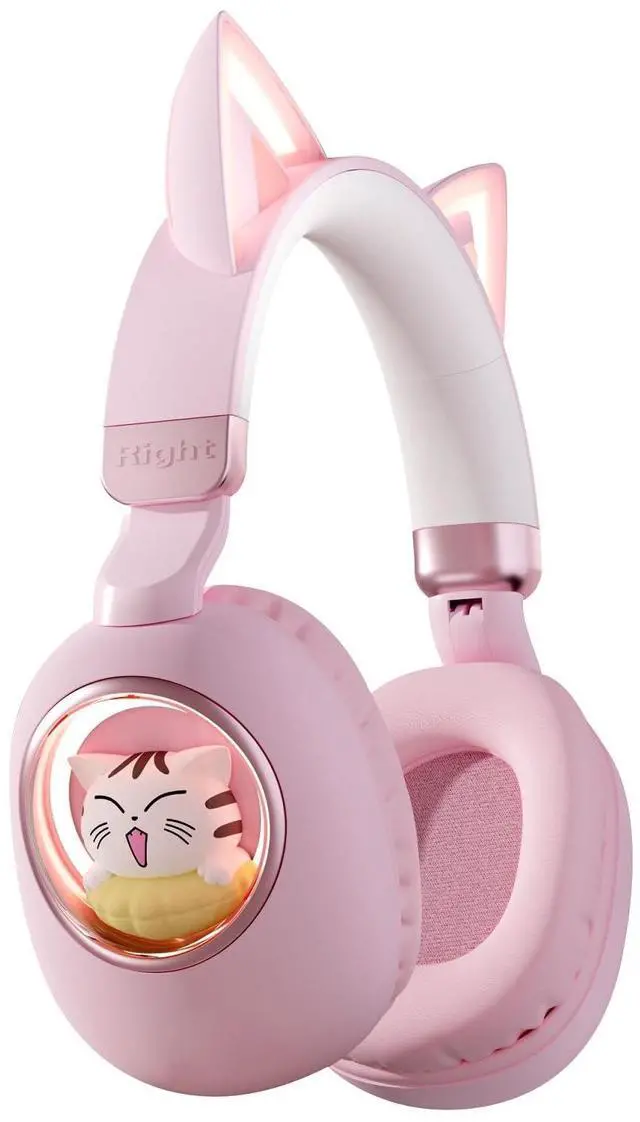 Main image of Pink Cat Ear Headphones for Kids, Cute Children Girl Wireless Bluetooth Headphones for School, Kindergarten Light up Kawaii Kitty Noise Cancelling Headphones for Kids Teens Child Airplane