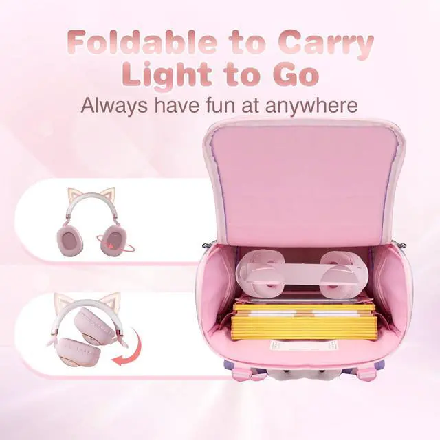Alt view image 5 of 6 - Pink Cat Ear Headphones for Kids, Cute Children Girl Wireless Bluetooth Headphones for School, Kindergarten Light up Kawaii Kitty Noise Cancelling Headphones for Kids Teens Child Airplane