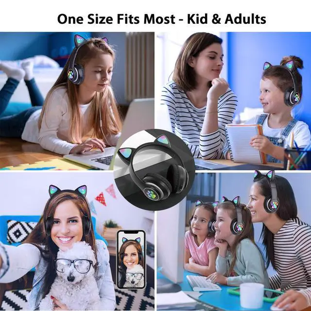Alt view image 2 of 6 - Cat Ear Kids Bluetooth Headphones, LED, 85dB Volume Limit