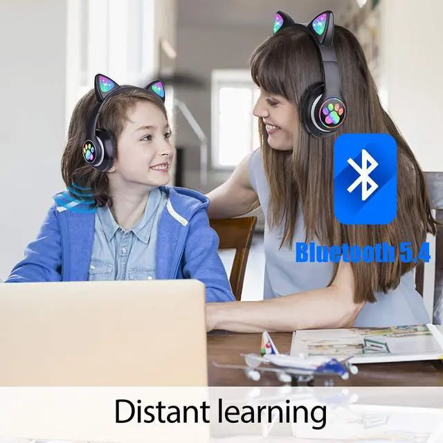 Alt view image 3 of 6 - Cat Ear Kids Bluetooth Headphones, LED, 85dB Volume Limit