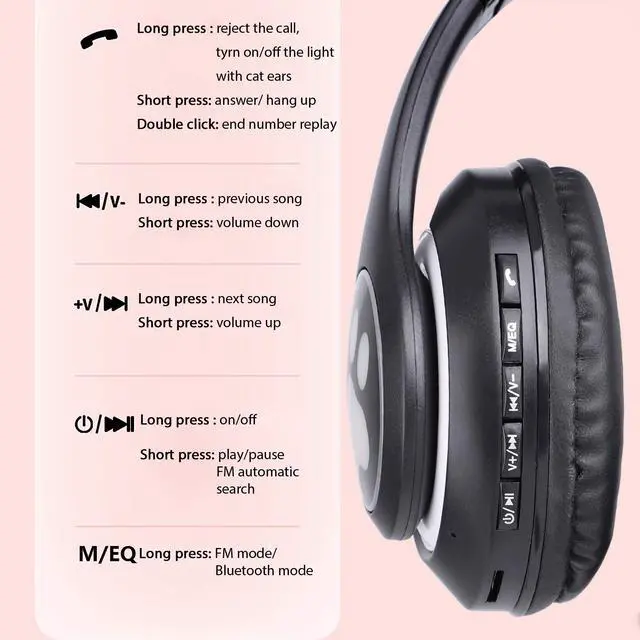 Alt view image 5 of 6 - Cat Ear Kids Bluetooth Headphones, LED, 85dB Volume Limit