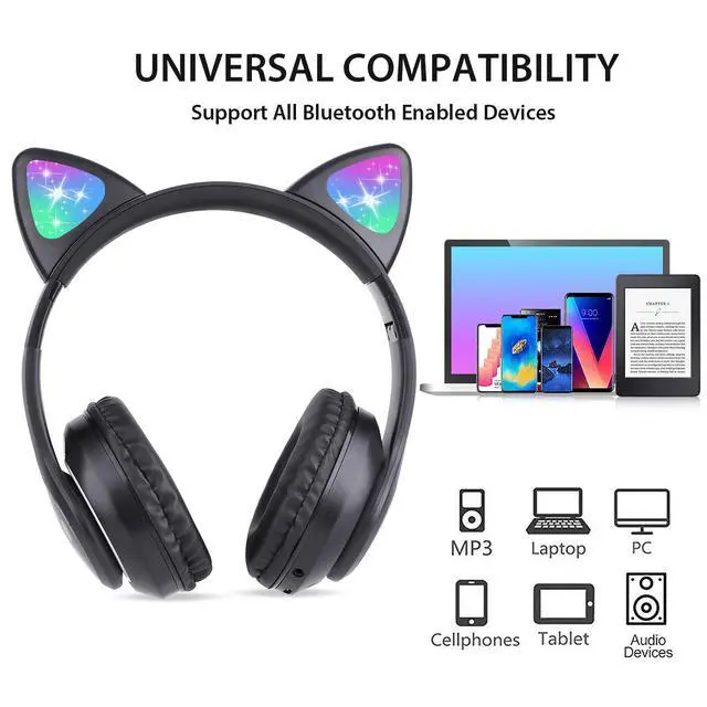 Alt view image 6 of 6 - Cat Ear Kids Bluetooth Headphones, LED, 85dB Volume Limit