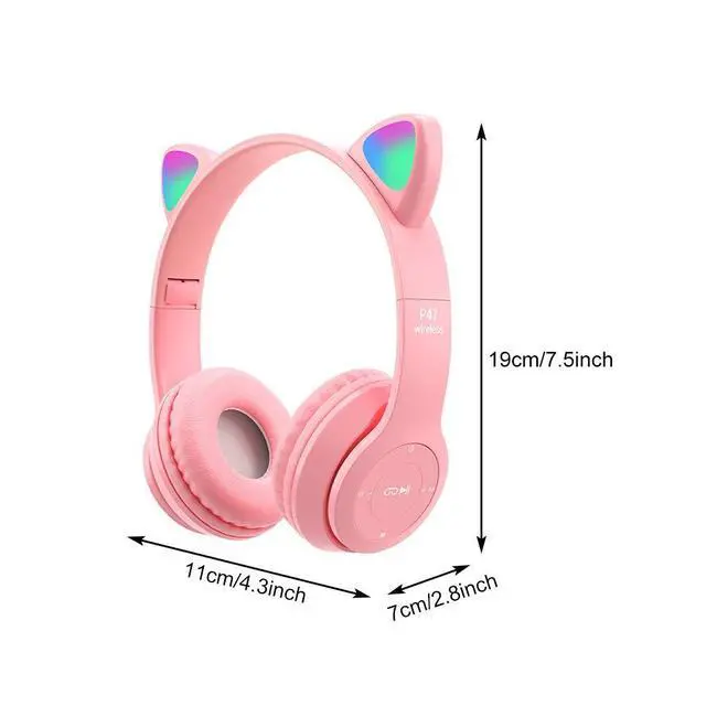 Alt view image 7 of 7 - Bluetooth Gaming Headset, Cat Ear LED Light Up Over-Ear Headphones, Bluetooth 5.0 Wireless Gaming Headset, Foldable Lightweight Over-Ear Headset for Learning & Entertainment, with Wired Mode