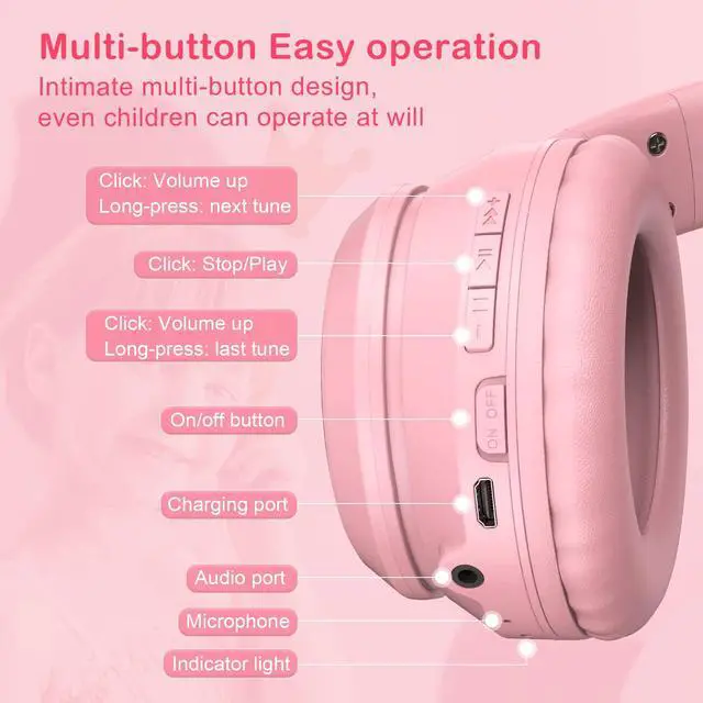 Alt view image 3 of 7 - Bluetooth RGB Cat Ear Headphones, Foldable/Built-in Mic, A Pink