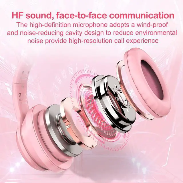 Alt view image 4 of 7 - Bluetooth RGB Cat Ear Headphones, Foldable/Built-in Mic, A Pink