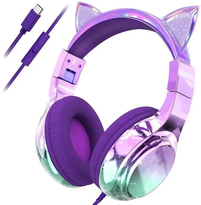 Main image of USB C Kids Cat Ear Wired Headphones with Mic, 85/94dB Volume Limit