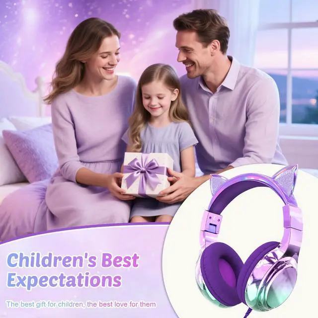 Alt view image 2 of 7 - USB C Kids Cat Ear Wired Headphones with Mic, 85/94dB Volume Limit