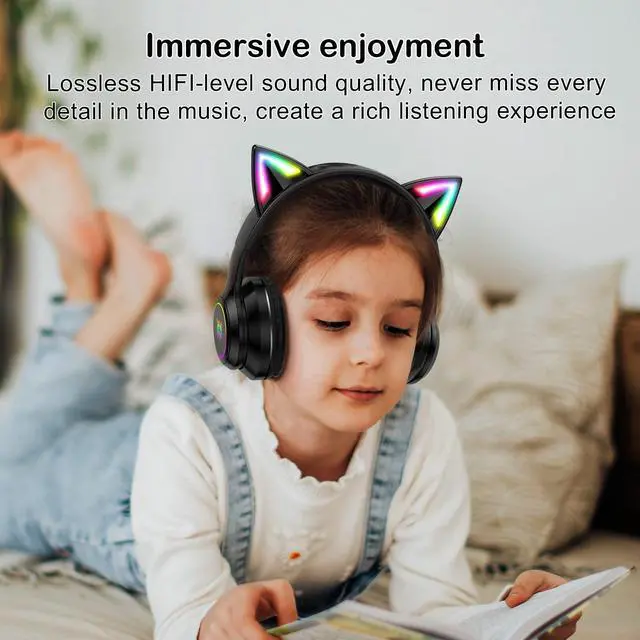 Alt view image 2 of 7 - Bluetooth RGB Cat Ear Headphones, Foldable/Built-in Mic, Black