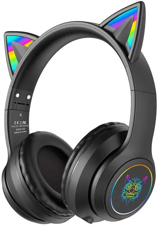 Main image of Bluetooth RGB Cat Ear Headphones, Foldable/Built-in Mic, Black