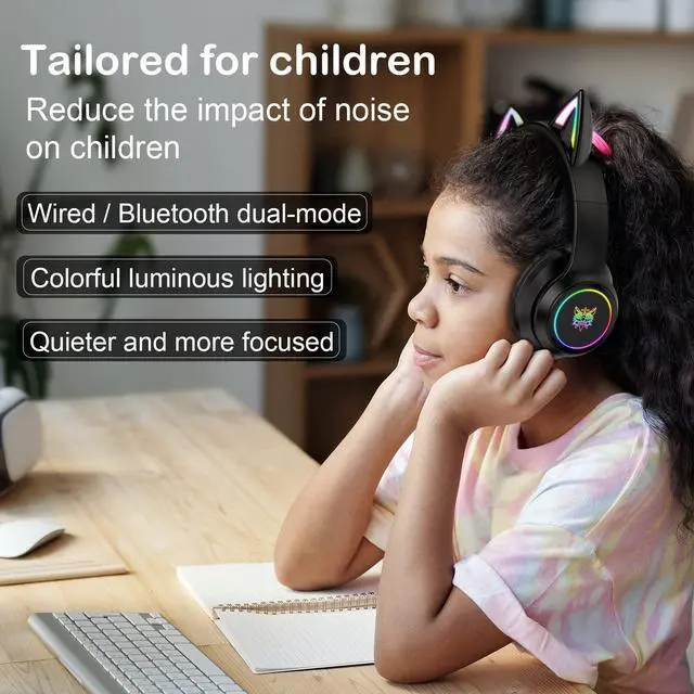 Alt view image 3 of 7 - Bluetooth RGB Cat Ear Headphones, Foldable/Built-in Mic, Black