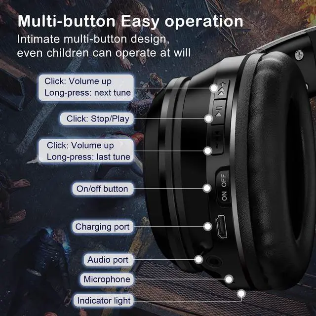 Alt view image 6 of 7 - Bluetooth RGB Cat Ear Headphones, Foldable/Built-in Mic, Black