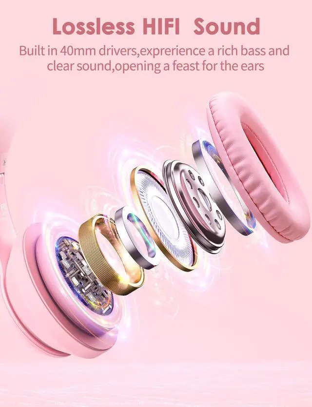 Alt view image 2 of 7 - Cat Ear Bluetooth Headphones with Micphone for Kids & Adults, LED Light Up Wireless HI-FI Sound Quality, Over-Ear Headphones with Volume Control for iPhone/iPad/Laptop/PC(55H Play Time)