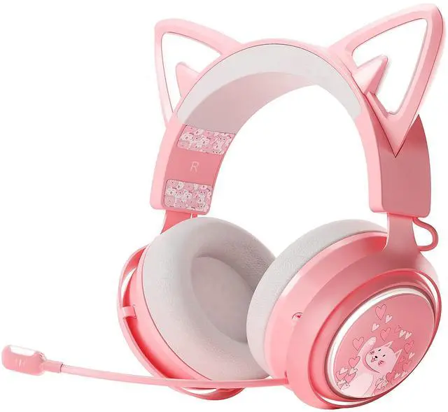 Main image of Wireless Cat Ear Headphones, Pink Gaming Headset Bluetooth 5.0 for Smartphone, Retractable Mic, 50mm Drivers, RGB Lighting Headset with Mic (USB Dongle Not Included)