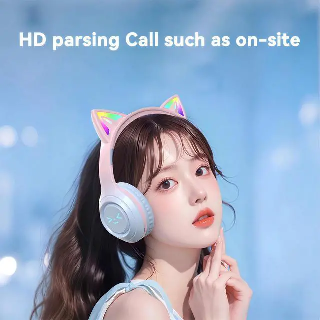 Alt view image 2 of 7 - Cat-Ear Wireless Headphones Bluetooth 5.3 Over the Ear Headphones with RGB Light Built-in Mic Foldable Fashionable Stereo Headset Support TF Card for Gaming Travel PC Phone iPadIce Blue