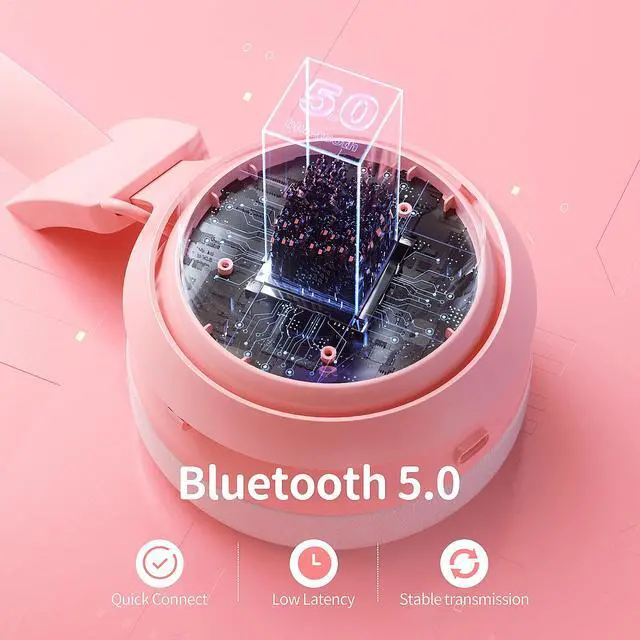 Alt view image 4 of 6 - Wireless Cat Ear Headphones, Pink Gaming Headset Bluetooth 5.0 for Smartphone, Retractable Mic, 50mm Drivers, RGB Lighting Headset with Mic (USB Dongle Not Included)