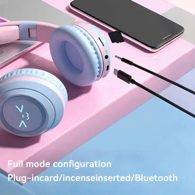 Alt view image 5 of 7 - Cat-Ear Wireless Headphones Bluetooth 5.3 Over the Ear Headphones with RGB Light Built-in Mic Foldable Fashionable Stereo Headset Support TF Card for Gaming Travel PC Phone iPadIce Blue