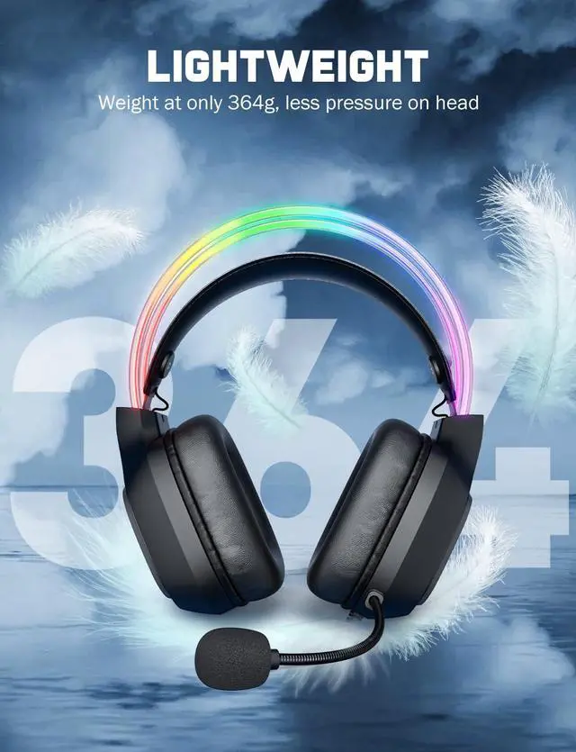 Alt view image 4 of 7 - Gaming Headset with Microphone, RGB Lights, Detachable Cat Ear, Lightweight Over-Ear Headphones with Adjustable Headband for PC, PS4, PS5, Mac, Switch, Surround Sound, in-Line Control, Black
