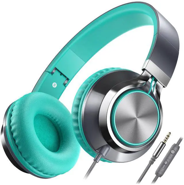 Main image of C8 Wired Headphones with Mic for Kids School,3.5mm Jack, Grey Mint