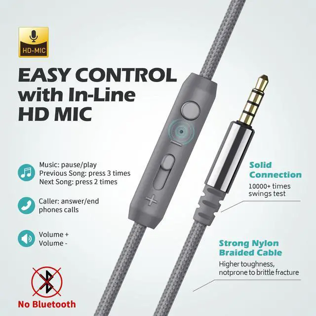 Alt view image 4 of 6 - C8 Wired Headphones with Mic for Kids School,3.5mm Jack, Grey Mint