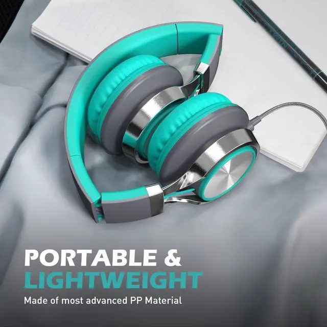 Alt view image 5 of 6 - C8 Wired Headphones with Mic for Kids School,3.5mm Jack, Grey Mint