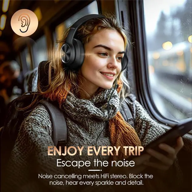 Alt view image 7 of 7 - Active Noise Cancelling Headphones, USB C Headphone Wired Over Ear with Mic