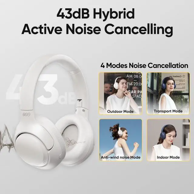 Alt view image 2 of 7 - H3 ANC Bluetooth Headphones Over Ear, Active Noise Cancelling Bluetooth 5.4 Headphones with Microphones, Hi-Res Audio Sound, Multipoint Connection, 60H Playback, Custom EQ via App(White)