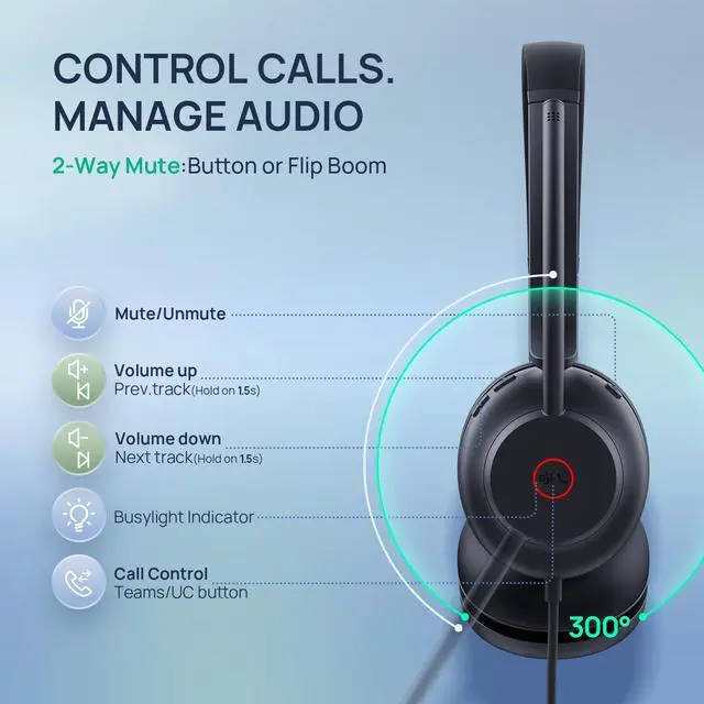 Alt view image 6 of 7 - UH35 2nd Gen Wired Headset, USB-C/A,AI Noise Canceling Mic,HD Audio