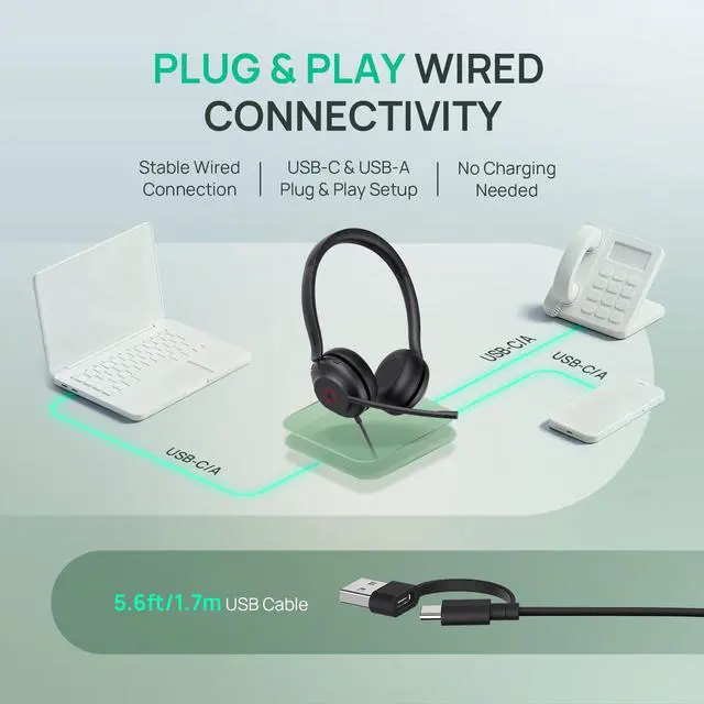 Alt view image 3 of 7 - UH35 2nd Gen Wired Headset, USB-C/A,AI Noise Canceling Mic,HD Audio
