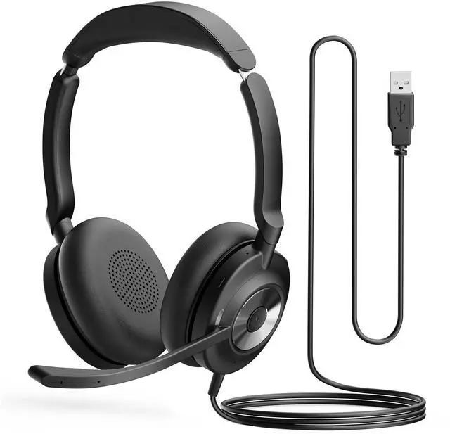 Main image of USB Headset with Microphone for PC, Active Noise Cancelling Headphones with ENC Noise Cancelling Mic, Wired Office Computer Headset with Mute for Call Center, Teams, Zoom