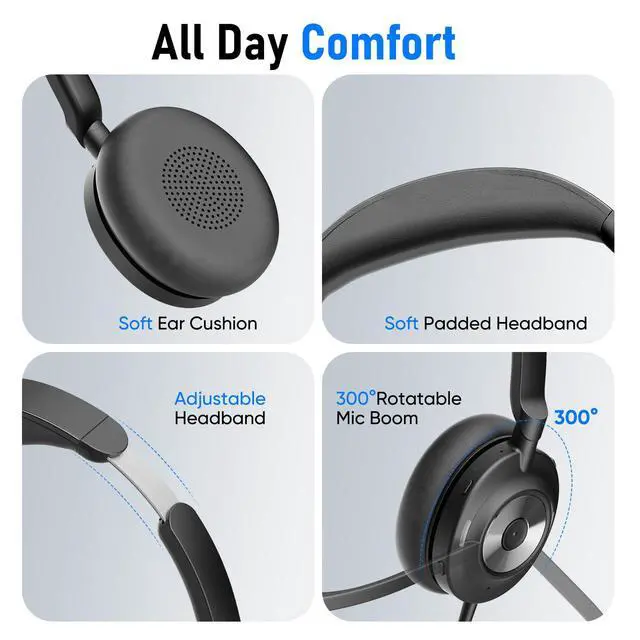 Alt view image 6 of 7 - USB Headset with Microphone for PC, Active Noise Cancelling Headphones with ENC Noise Cancelling Mic, Wired Office Computer Headset with Mute for Call Center, Teams, Zoom