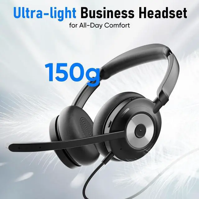 Alt view image 7 of 7 - USB Headset with Microphone for PC, Active Noise Cancelling Headphones with ENC Noise Cancelling Mic, Wired Office Computer Headset with Mute for Call Center, Teams, Zoom