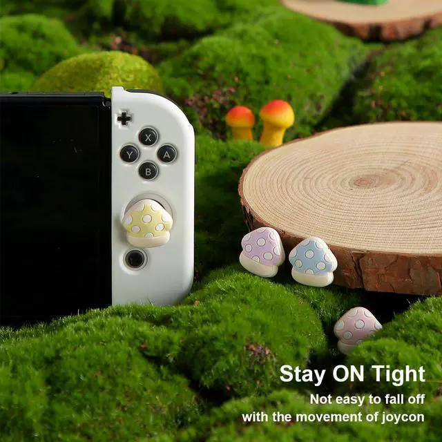 Alt view image 2 of 7 - Thumb Grip Caps Compatible with Nintendo Switch, Cottagecore Mushroom Jostick Caps for Switch Lite/OLED, Silicone Joycon Grips Cover-4PCS Pastel Pink Purple Cozy Gaming Accessories