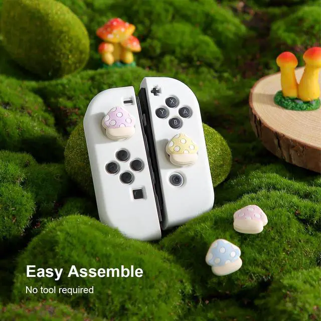 Alt view image 6 of 7 - Thumb Grip Caps Compatible with Nintendo Switch, Cottagecore Mushroom Jostick Caps for Switch Lite/OLED, Silicone Joycon Grips Cover-4PCS Pastel Pink Purple Cozy Gaming Accessories