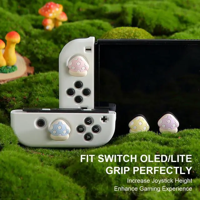 Alt view image 5 of 7 - Thumb Grip Caps Compatible with Nintendo Switch, Cottagecore Mushroom Jostick Caps for Switch Lite/OLED, Silicone Joycon Grips Cover-4PCS Pastel Pink Purple Cozy Gaming Accessories