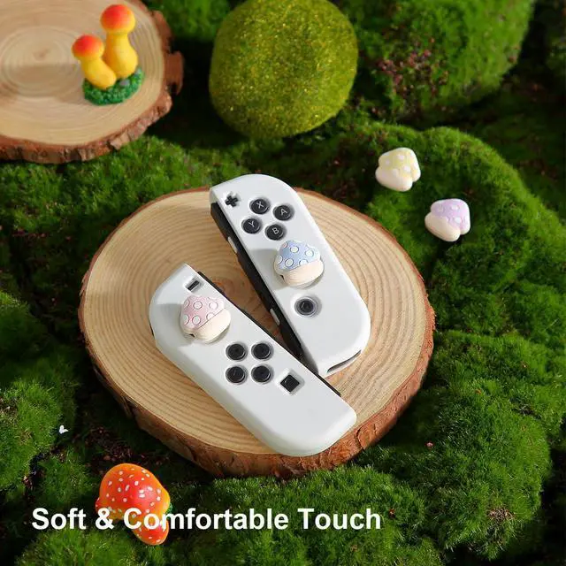 Alt view image 7 of 7 - Thumb Grip Caps Compatible with Nintendo Switch, Cottagecore Mushroom Jostick Caps for Switch Lite/OLED, Silicone Joycon Grips Cover-4PCS Pastel Pink Purple Cozy Gaming Accessories