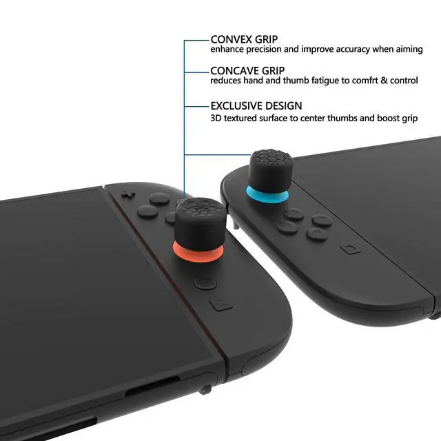 Alt view image 3 of 7 - Quantum Pro Ergonomic Thumbstick Grips for Nintendo Switch 2, Joystick Caps Thumb Grip for Joycon 2 - with 3 Height Convex and Concave - Diamond Grain & Crack Bomb Design - Black