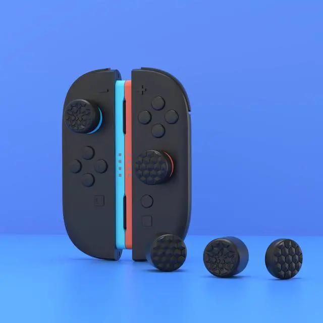 Alt view image 5 of 7 - Quantum Pro Ergonomic Thumbstick Grips for Nintendo Switch 2, Joystick Caps Thumb Grip for Joycon 2 - with 3 Height Convex and Concave - Diamond Grain & Crack Bomb Design - Black