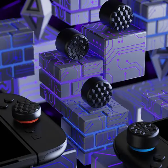 Alt view image 7 of 7 - Quantum Pro Ergonomic Thumbstick Grips for Nintendo Switch 2, Joystick Caps Thumb Grip for Joycon 2 - with 3 Height Convex and Concave - Diamond Grain & Crack Bomb Design - Black