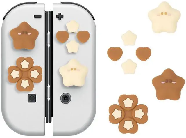 Main image of ABXY Buttons Sticker Joystick Cover Caps, Cross D-Pad Button Caps Silicone Thumb Grips Set Compatible with Nintendo Switch/OLED Controller - Star Baby(Yellow Brown)