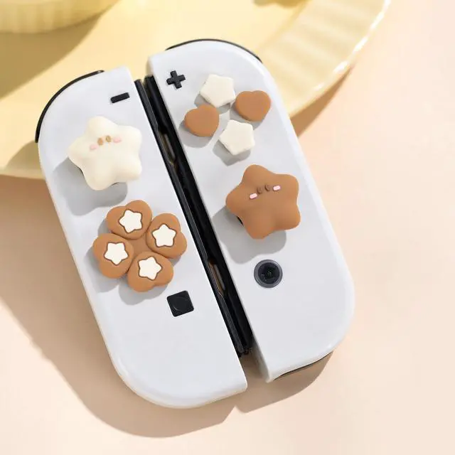 Alt view image 6 of 7 - ABXY Buttons Sticker Joystick Cover Caps, Cross D-Pad Button Caps Silicone Thumb Grips Set Compatible with Nintendo Switch/OLED Controller - Star Baby(Yellow Brown)
