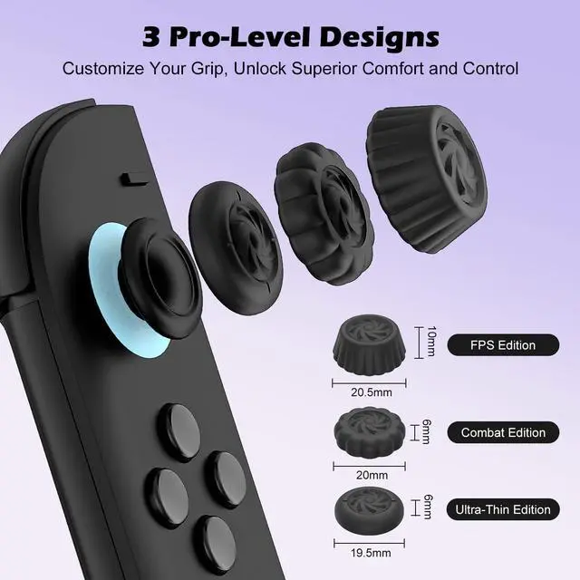 Alt view image 2 of 7 - Thumb Grips Set for Nintendo Switch 2/Pro, Anti-Slip Joycon Controller Caps, Ergonomic Design, Enhanced Gaming Grip, Thumb Grip Caps, Switch 2 Joystick Caps, Black, 3 Pairs (6 PCS)