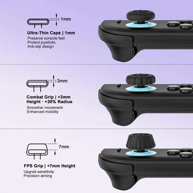 Alt view image 5 of 7 - Thumb Grips Set for Nintendo Switch 2/Pro, Anti-Slip Joycon Controller Caps, Ergonomic Design, Enhanced Gaming Grip, Thumb Grip Caps, Switch 2 Joystick Caps, Black, 3 Pairs (6 PCS)