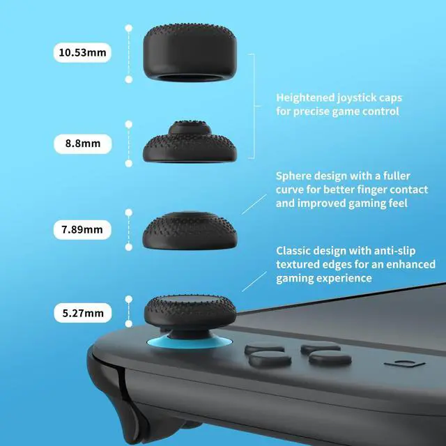 Alt view image 3 of 7 - 8-in-1 Pro Thumb Grips for Nintendo Switch 2 | 4 Heights(5-10mm) Joystick Caps for FPS/RPG | Ergonomic Design Silicone Thumbstick Cover Accessories for Joycon 2, Black (8-Pack)