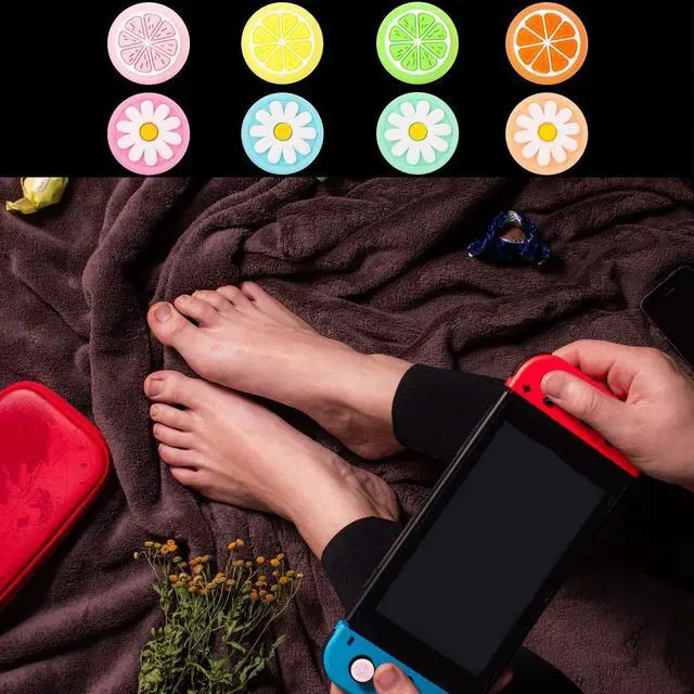 Alt view image 7 of 7 - 16 Pcs Replacement Fruit Lemon and Flower Design Thumb Grip Caps