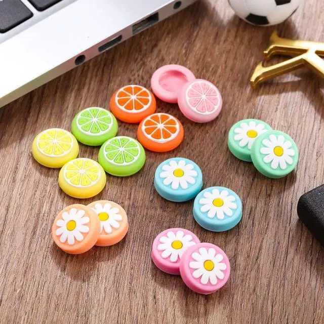 Alt view image 5 of 7 - 16 Pcs Replacement Fruit Lemon and Flower Design Thumb Grip Caps