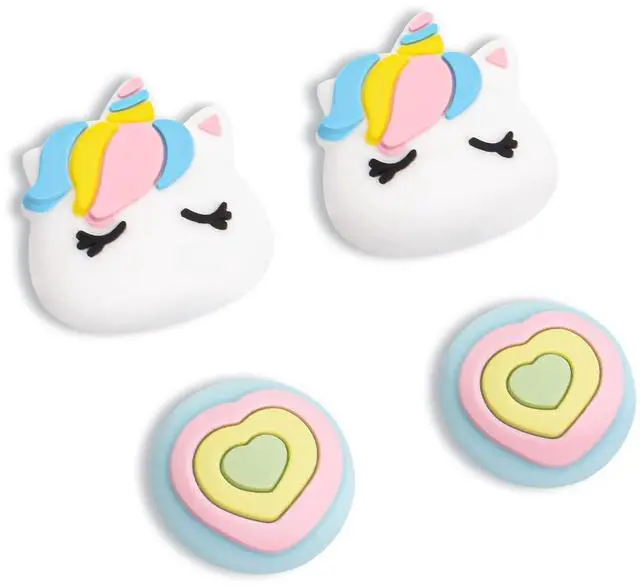 Main image of Cute Pony & Love Heart Thumb Grips Caps for Switch Lite/OLED - Soft Silicone Joystick Button Caps, Analog Joy Con Stick Protective Cover, Rainbow (4PCS)